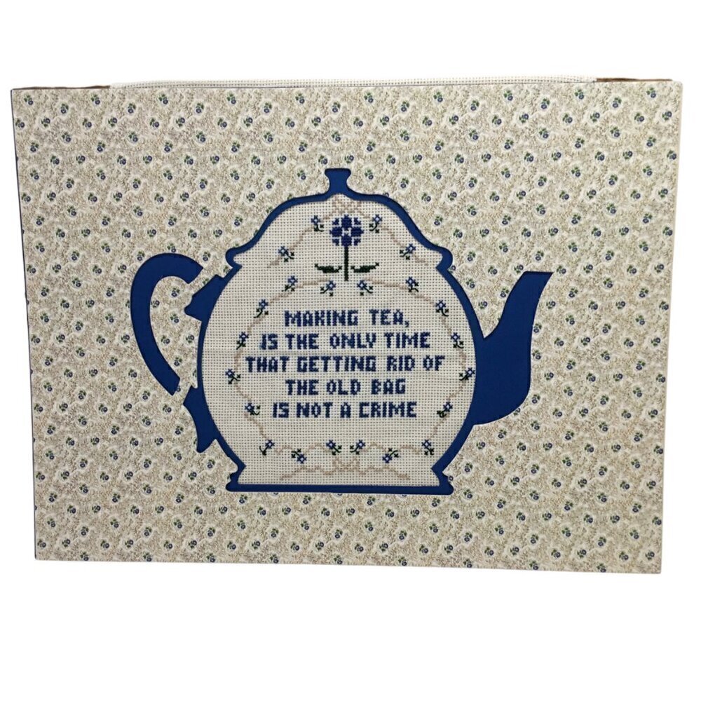 Finished Ready to Frame Cross Stitch Handmade Making Tea Getting Rid of Old Bag